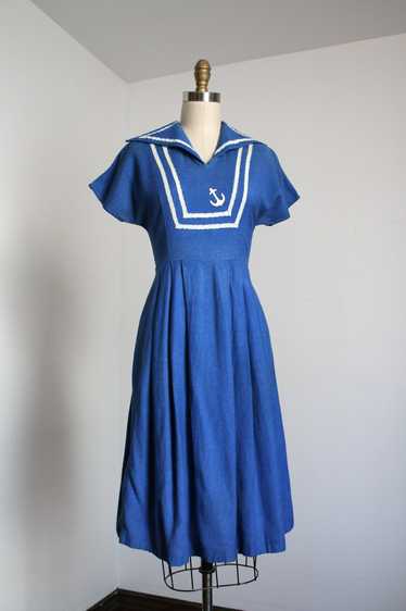 vintage 1940s nautical linen dress {S}