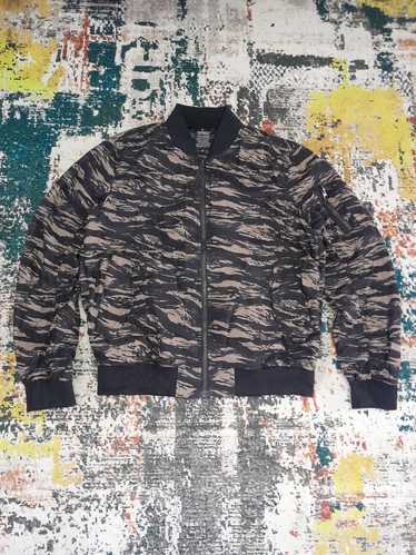 Japanese Quilted Down Snap Bomber Jacket in Tiger Camo