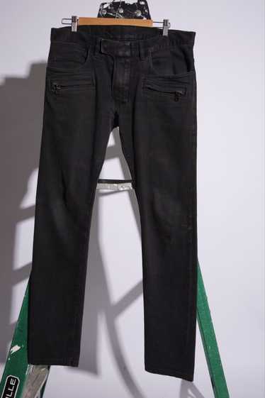 Balmain Black Leather Skinny Motorcycle Pants with Zippers - 29 XS
