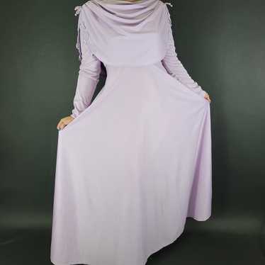 70s Lilac Long Sleeve Draped Maxi Dress - image 1
