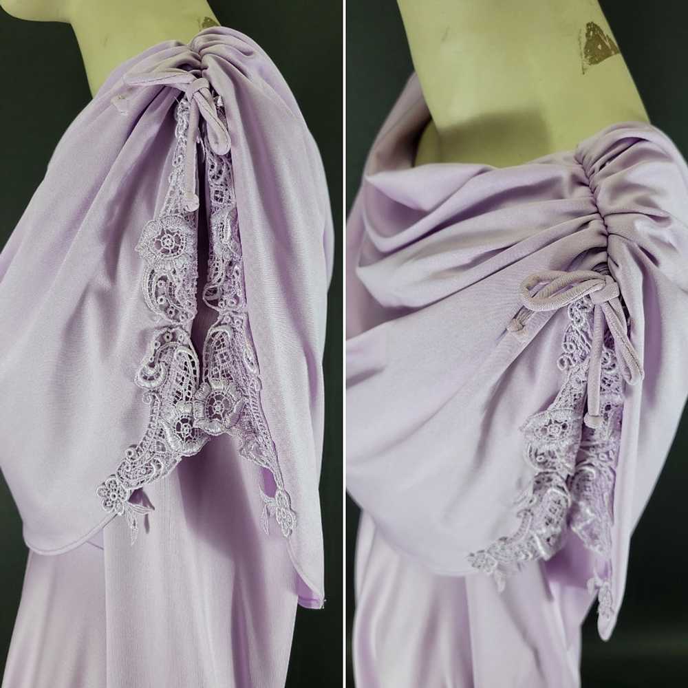 70s Lilac Long Sleeve Draped Maxi Dress - image 8