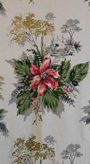 Vintage 1950s Floral Fountain Barkcloth Fabric, 2 