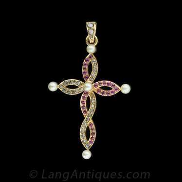Victorian Ruby, Diamond And Natural Pearl Infinity