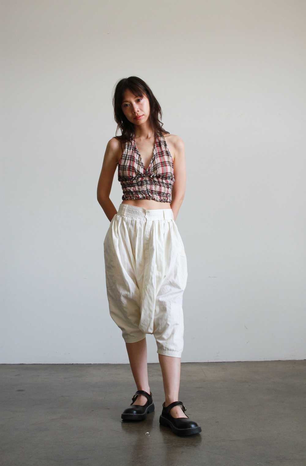 1980s White Linen Drop Crouch Knicker Pants - image 1