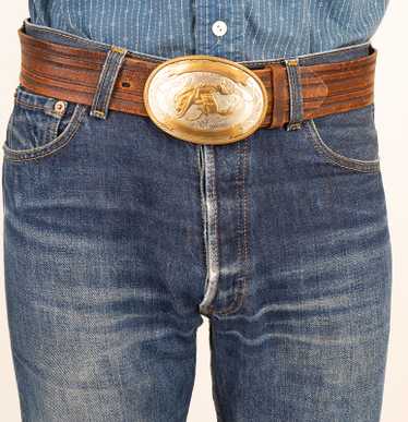 Vintage Browning Western Distressed Black Leather Belt Brass Buckle Men  Size 40