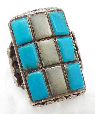 Sterling Turquoise Enamel Grid Ring