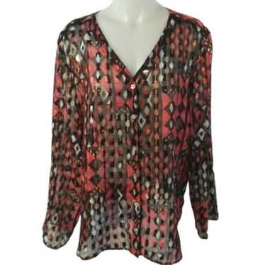 Other Ruby Rd Black Orange Geometric Sheer Shirt