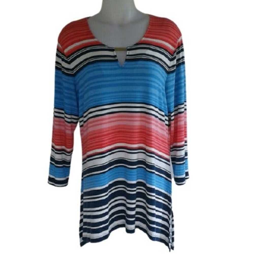 Other Ruby Rd Blue Coral Striped Top - image 1