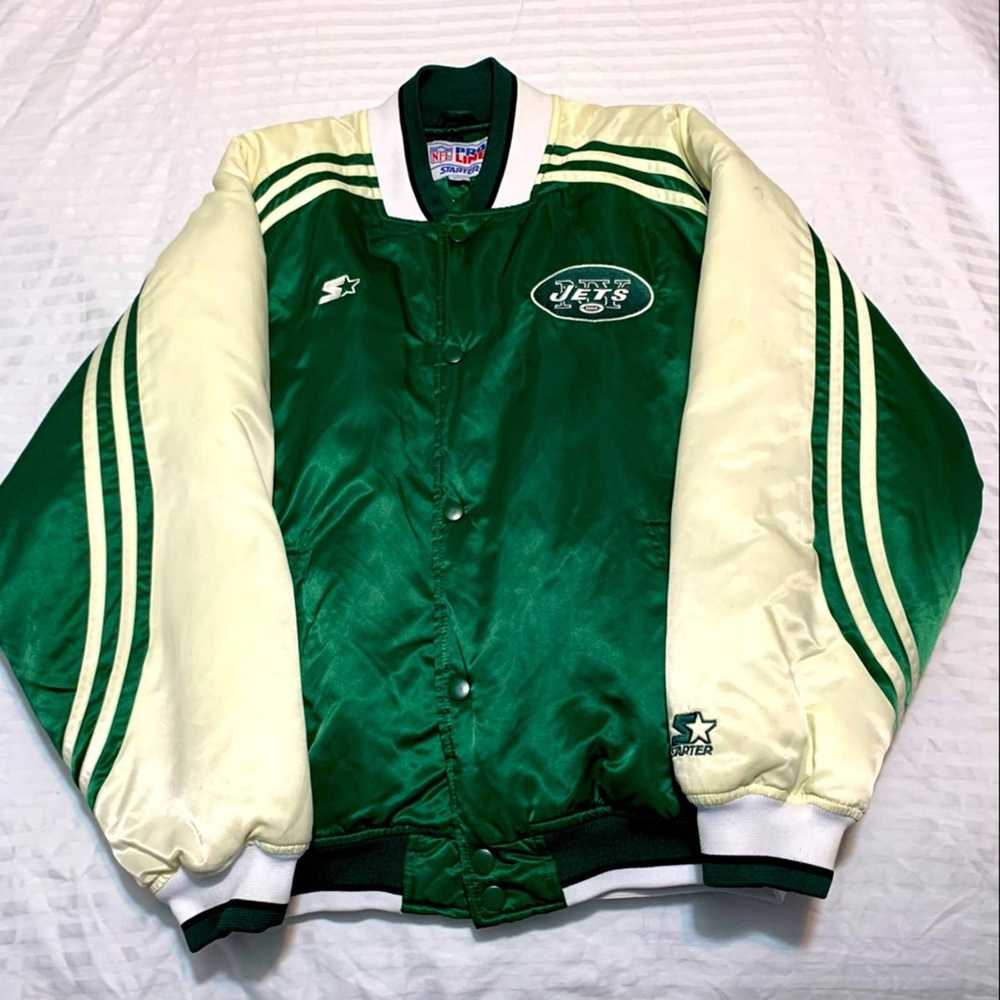 80s NFL New York Jets Green Satin Varsity Jacket Lightweight Bomber Jacket