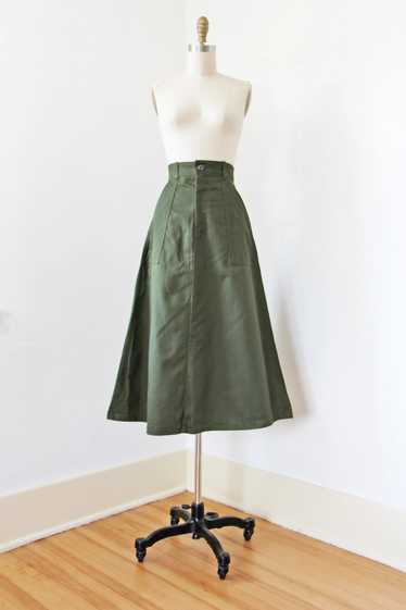 1970s A-line Skirt - Cotton Twill Military Inspire