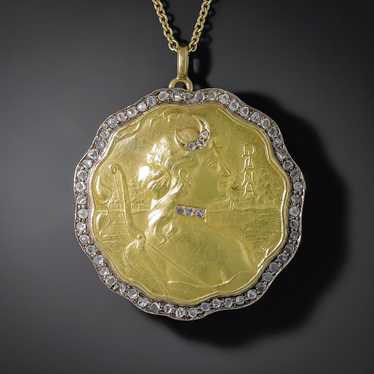 Art Nouveau Goddess Diana Medal Pendant by Bidogli