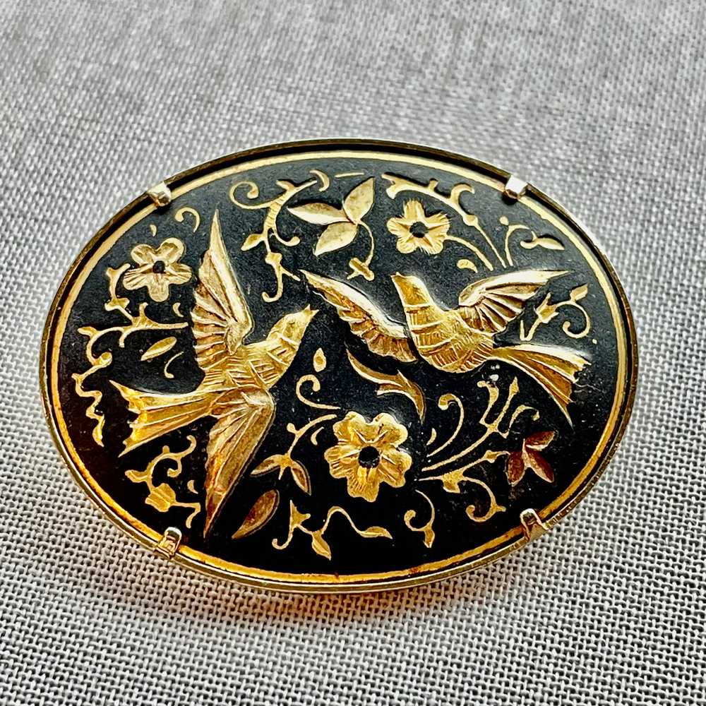 Damascene Brooch with Two Doves - image 1