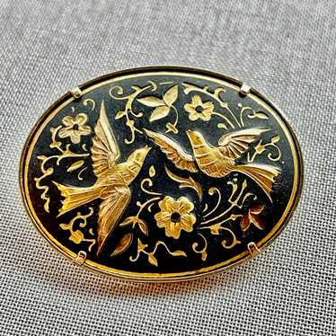 Damascene Brooch with Two Doves - image 1