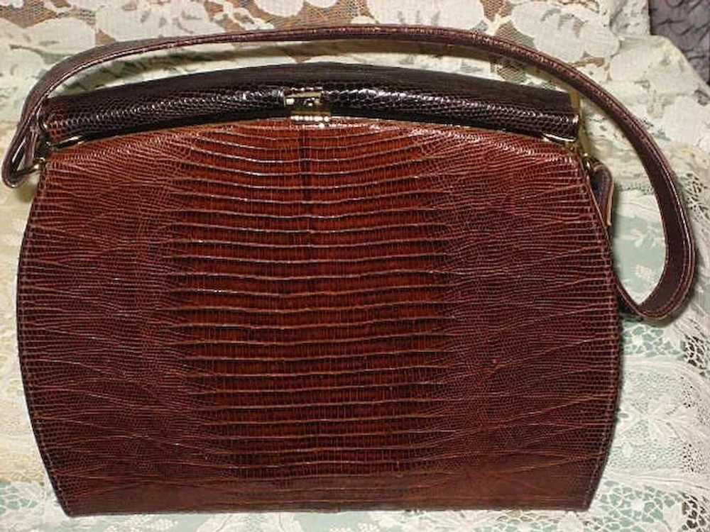 Vintage 1950’s LBF, England Two-Tone Brown Lizard… - image 1