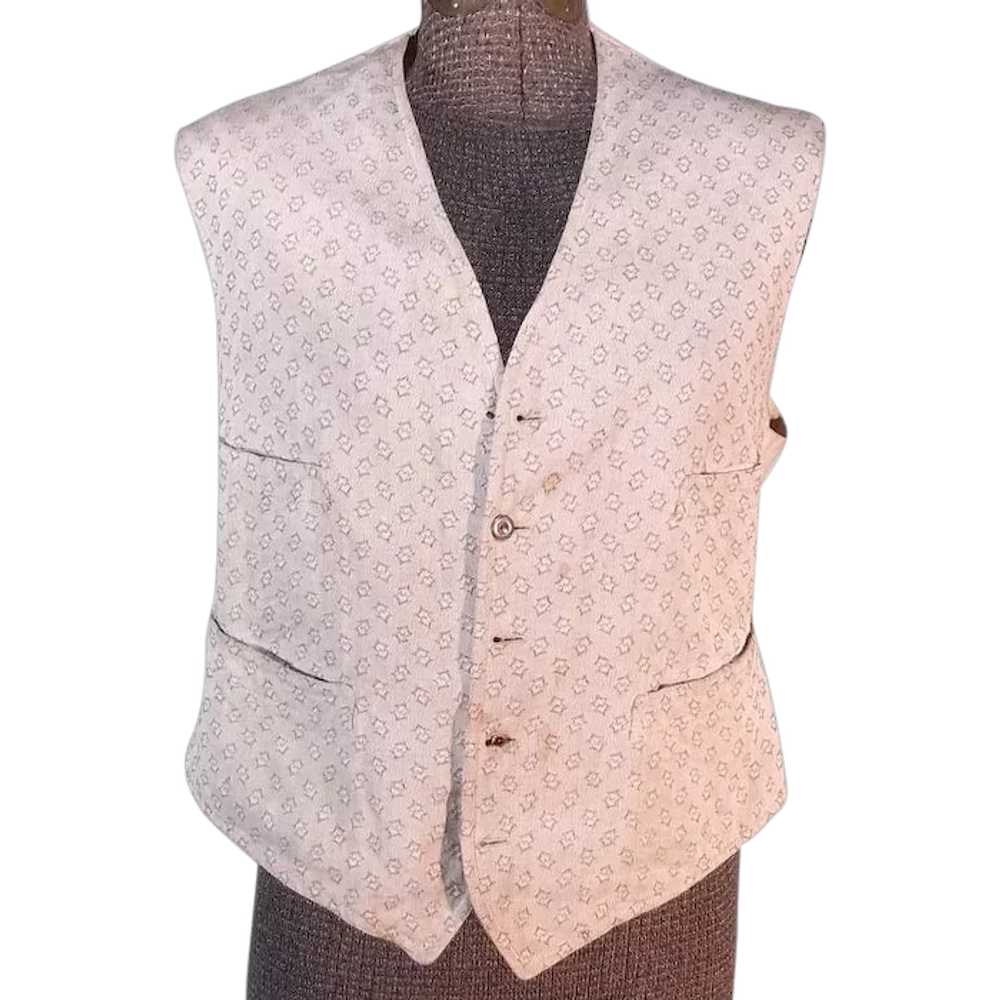 Antique 1879 Victorian Men’s White Brocade Vest o… - image 1