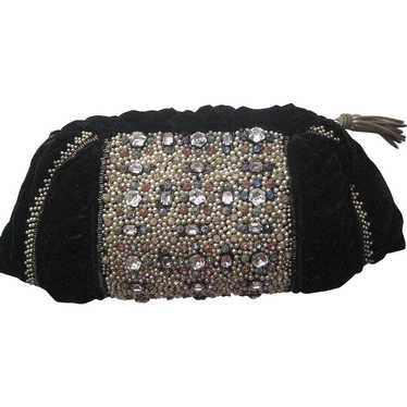 Vintage French Heavily Jeweled Black Velvet Clutc… - image 1
