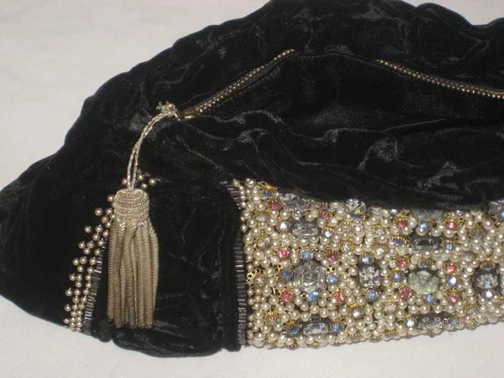 Vintage French Heavily Jeweled Black Velvet Clutc… - image 6