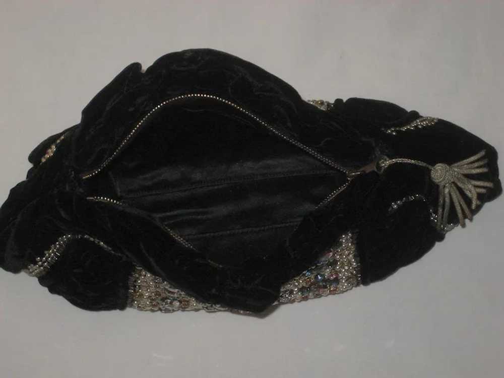 Vintage French Heavily Jeweled Black Velvet Clutc… - image 7