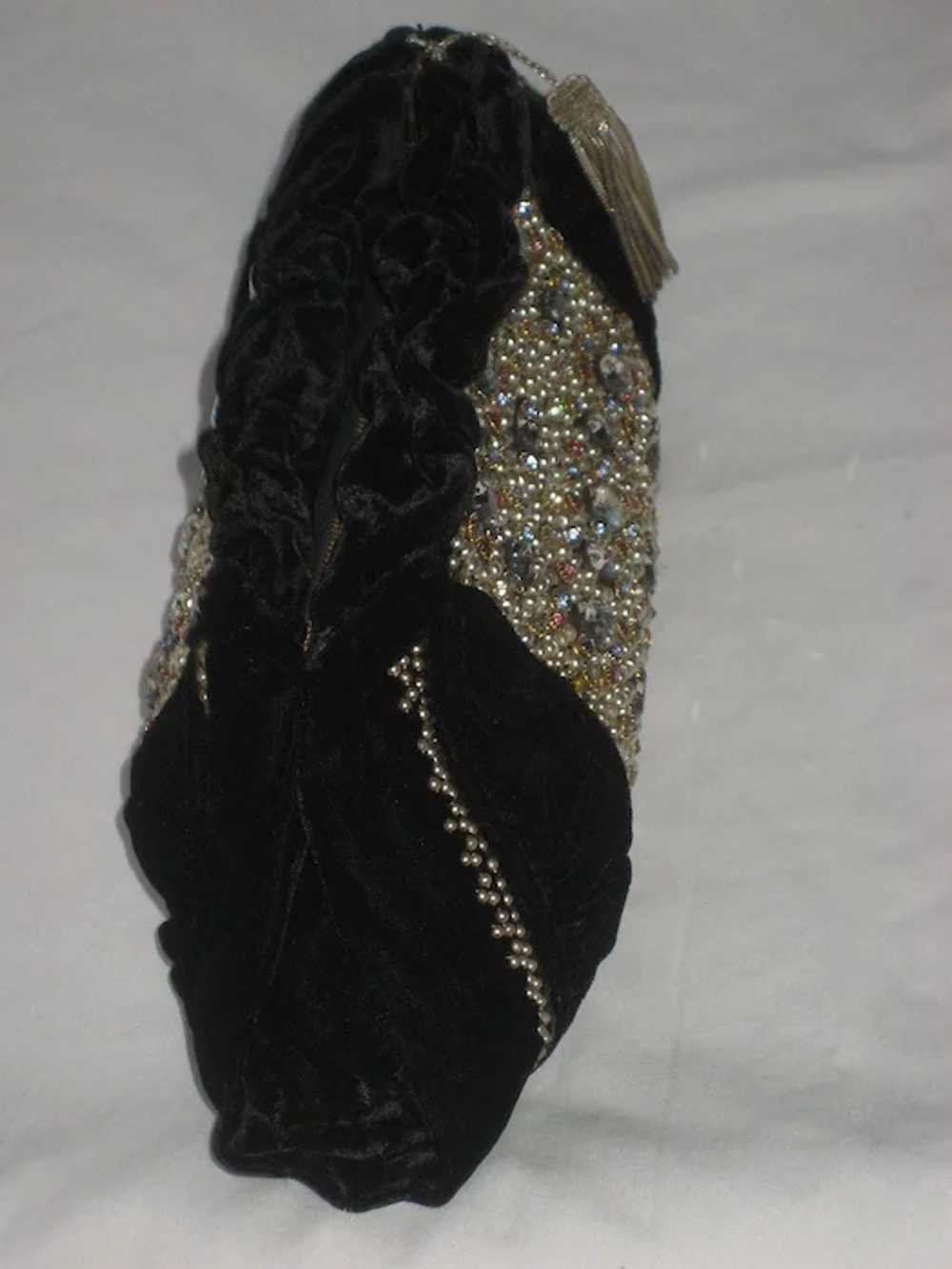 Vintage French Heavily Jeweled Black Velvet Clutc… - image 8