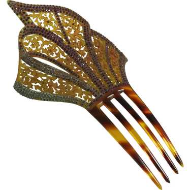 Vintage Art Deco Celluloid Rhinestone Hair Comb - image 1