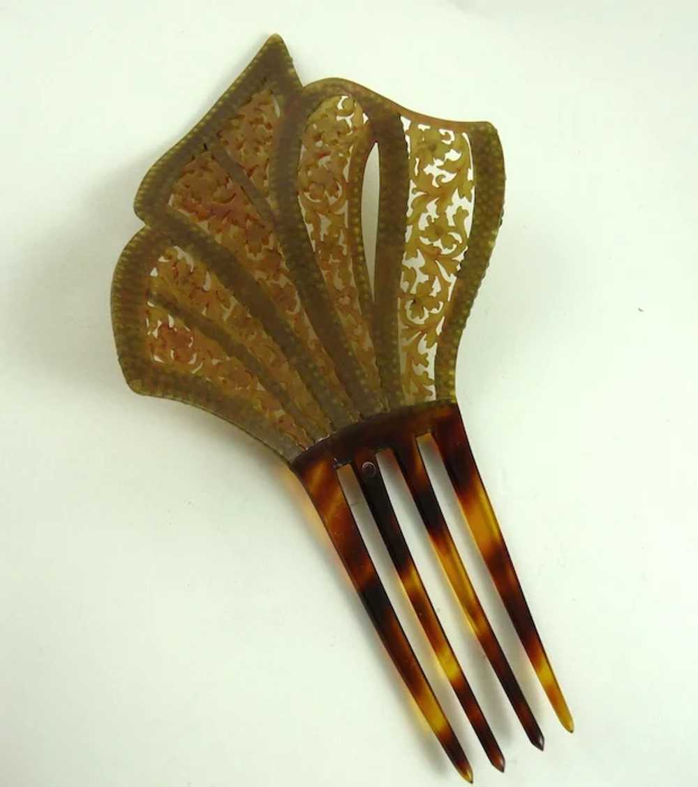 Vintage Art Deco Celluloid Rhinestone Hair Comb - image 2