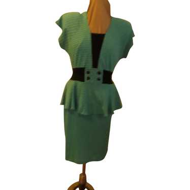 Turquoise Checked Peplum Skirt Dress - image 1