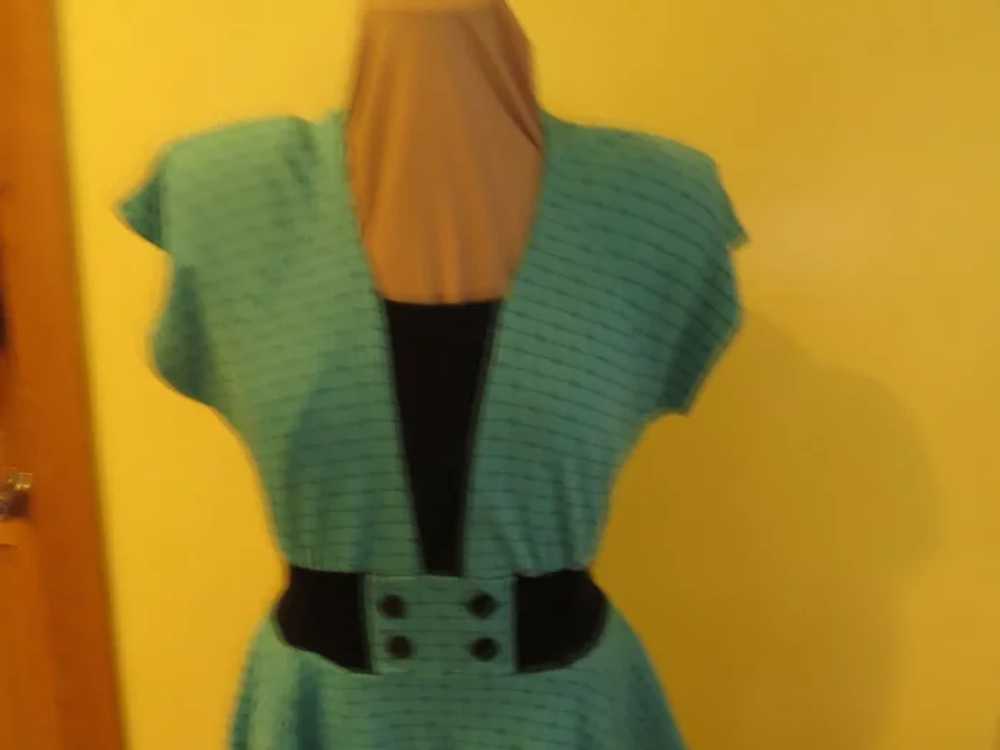 Turquoise Checked Peplum Skirt Dress - image 2