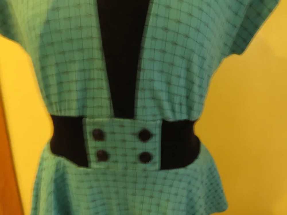 Turquoise Checked Peplum Skirt Dress - image 3