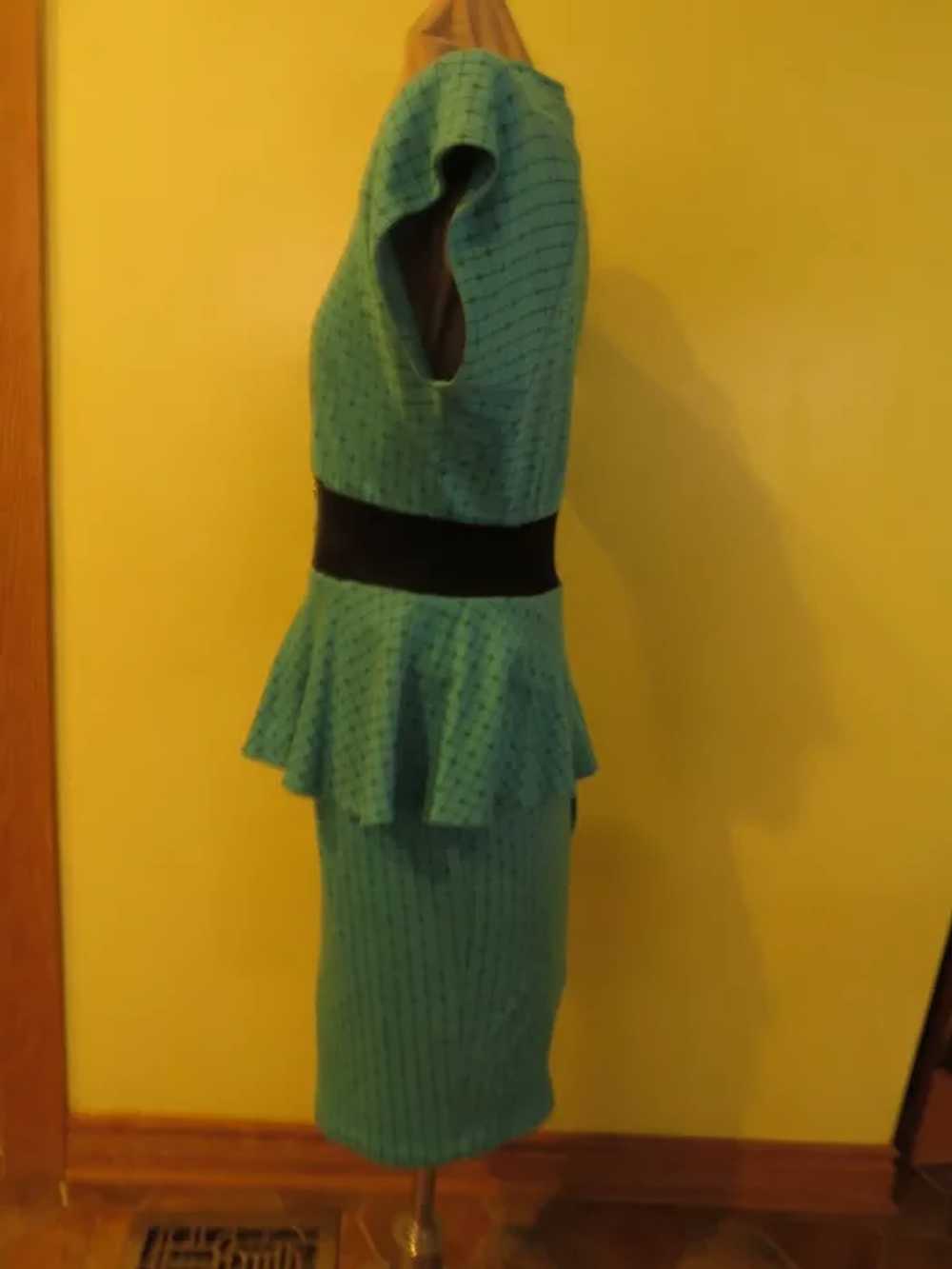 Turquoise Checked Peplum Skirt Dress - image 4