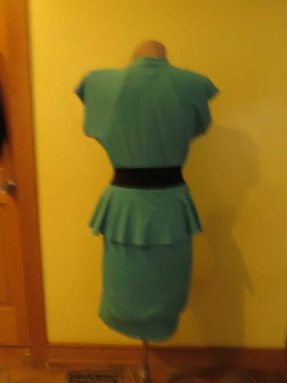 Turquoise Checked Peplum Skirt Dress - image 5