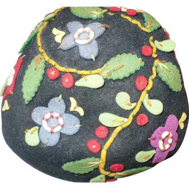 1930's-40's Embroidered Felt Cap Hat - image 1