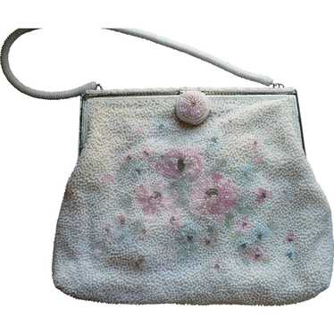 White Floral Beaded Purse - image 1