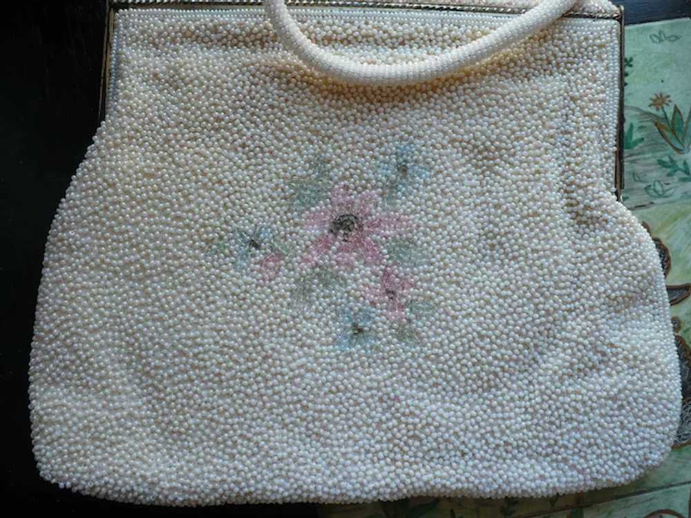 White Floral Beaded Purse - image 2