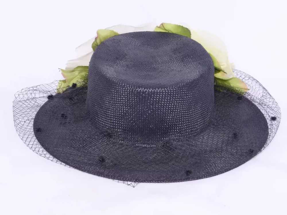 Vintage 1950s Black Straw Boater Style Hat Origin… - image 6