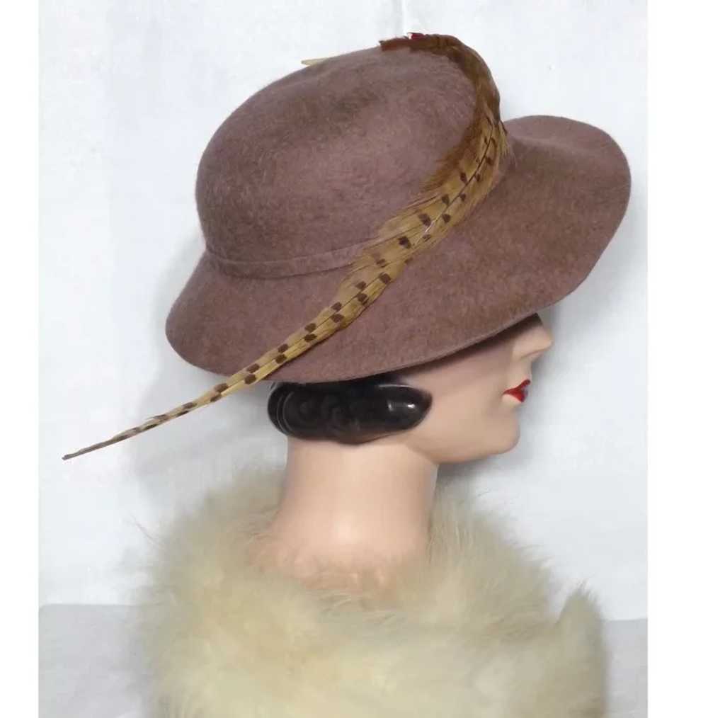 Vintage 1950s New Era Hats Taupe Fur Felt and Phe… - image 2
