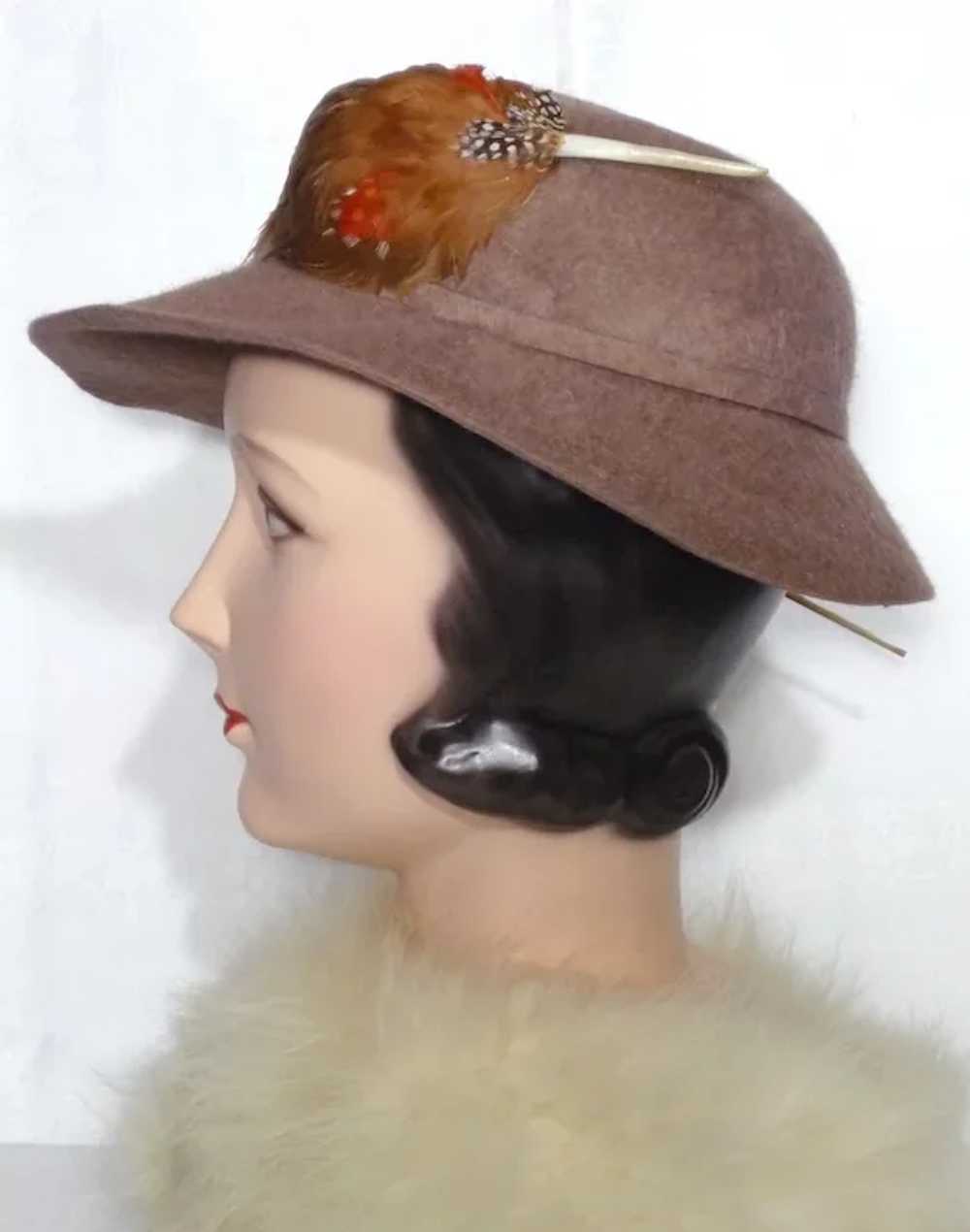 Vintage 1950s New Era Hats Taupe Fur Felt and Phe… - image 4