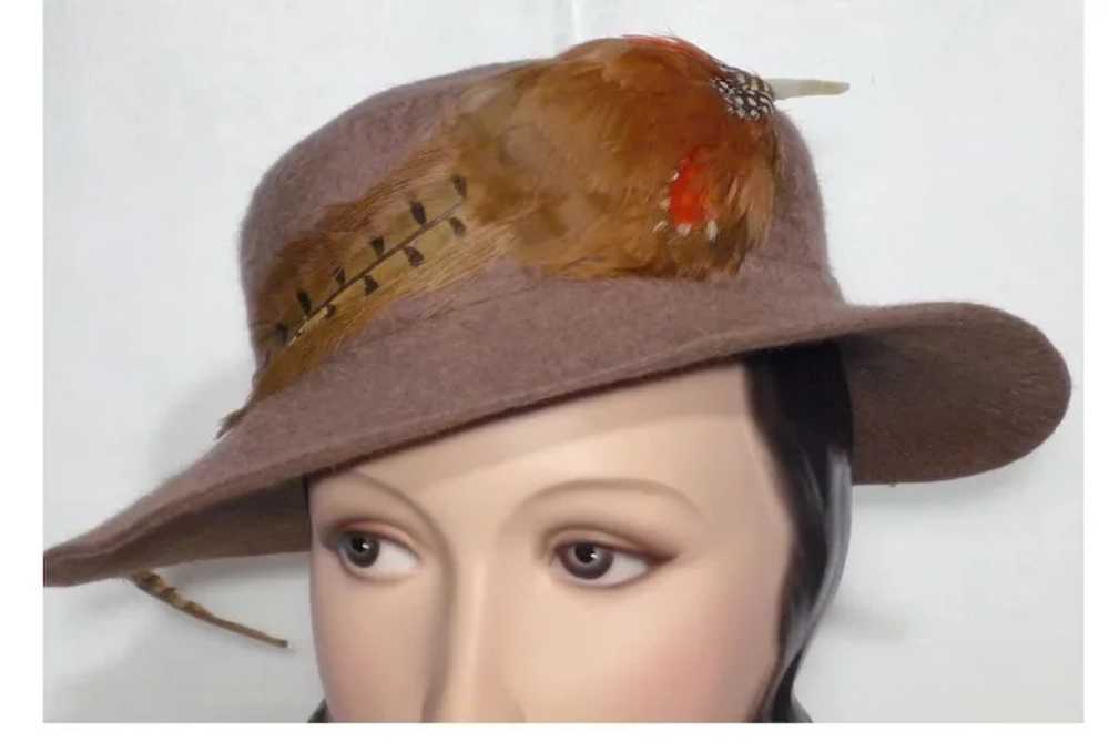 Vintage 1950s New Era Hats Taupe Fur Felt and Phe… - image 9