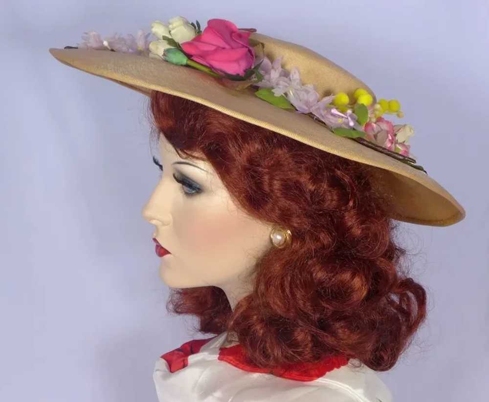 Vintage 1950s Mia Pyrreck Straw Floral Picture Hat - image 2