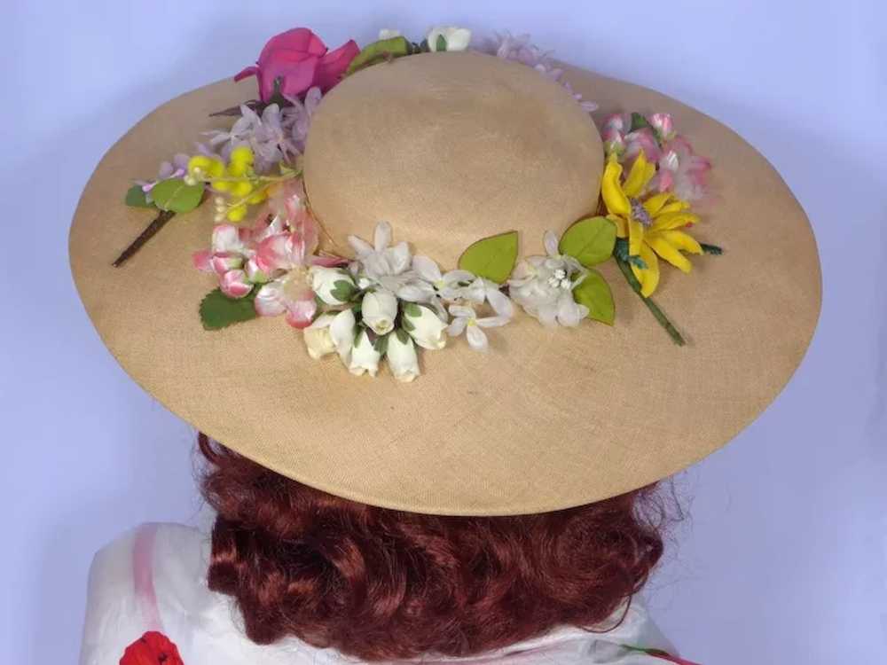 Vintage 1950s Mia Pyrreck Straw Floral Picture Hat - image 3