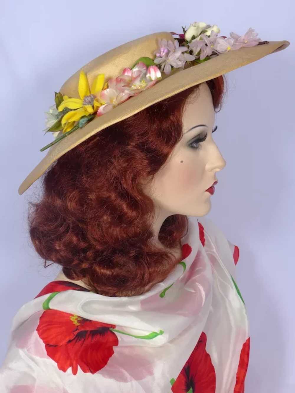 Vintage 1950s Mia Pyrreck Straw Floral Picture Hat - image 4