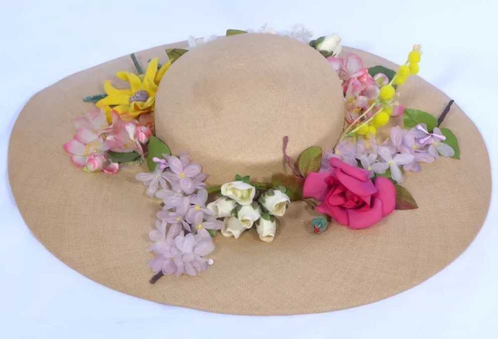 Vintage 1950s Mia Pyrreck Straw Floral Picture Hat - image 5