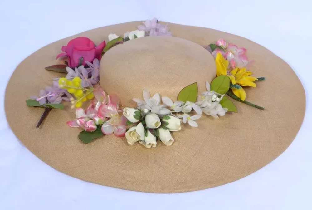 Vintage 1950s Mia Pyrreck Straw Floral Picture Hat - image 6