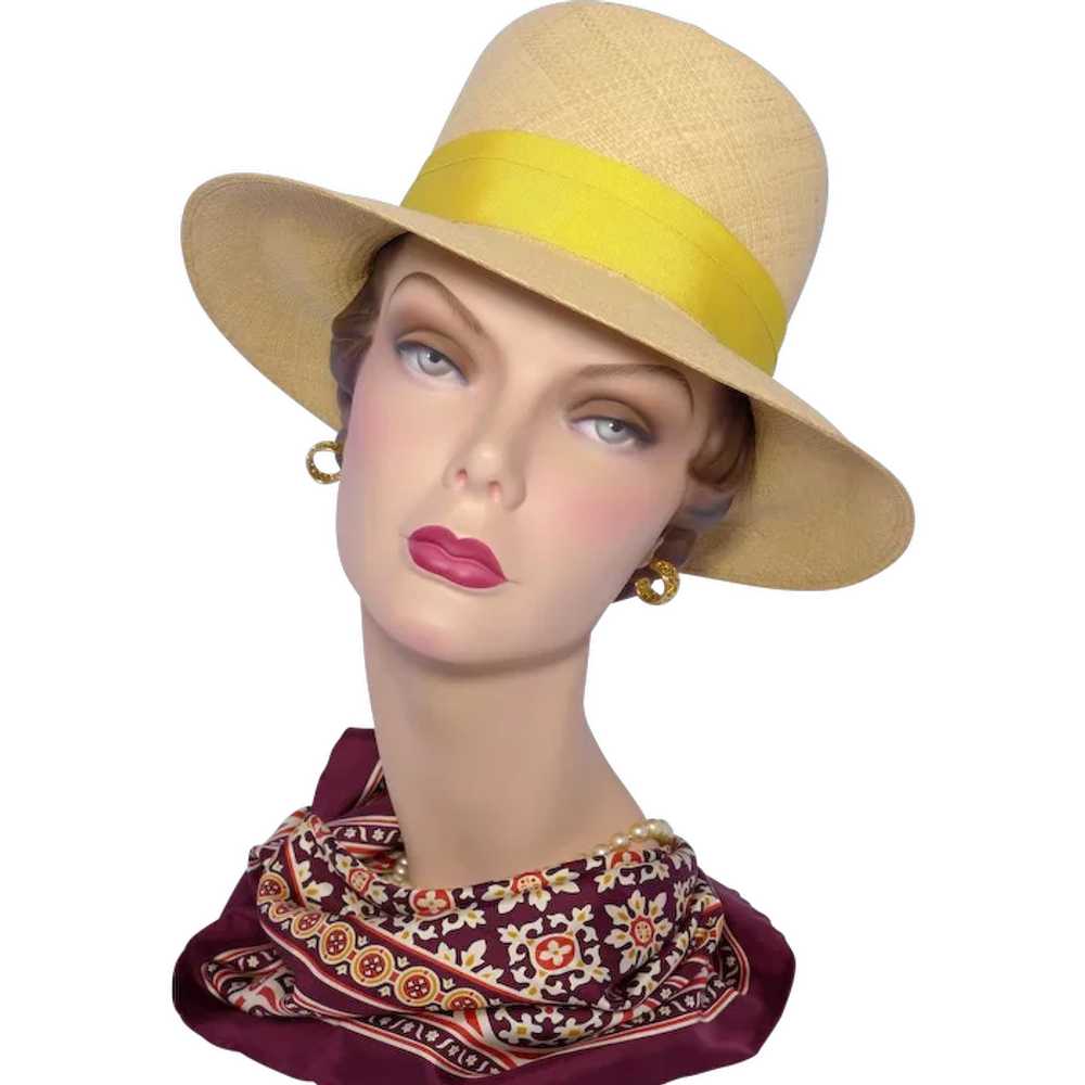 Vintage 1960s Genuine Panama Hat Yellow Hatband - image 1