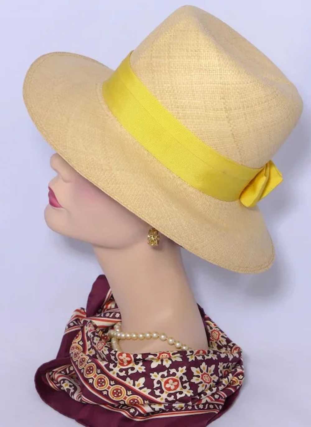 Vintage 1960s Genuine Panama Hat Yellow Hatband - image 2