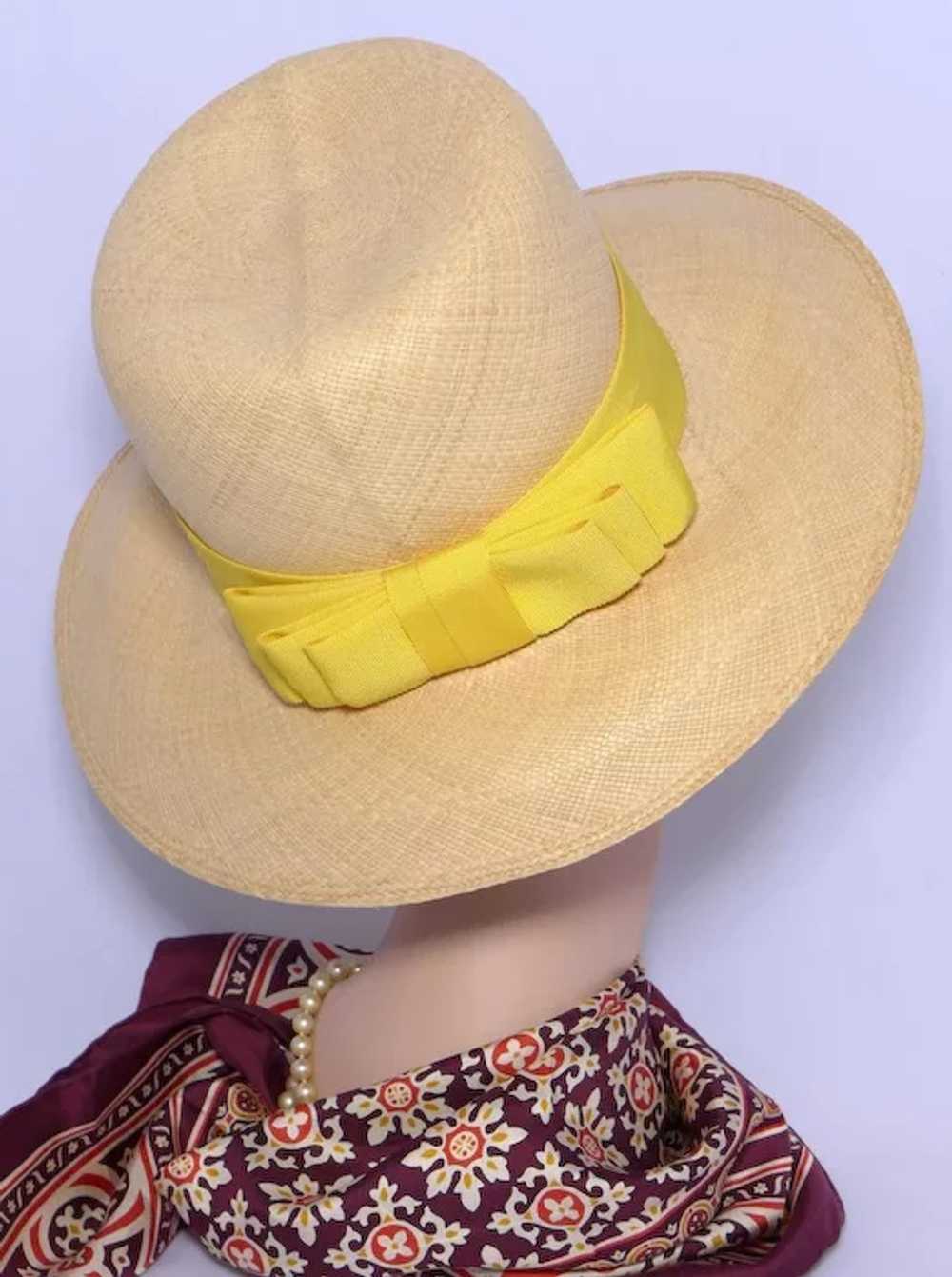Vintage 1960s Genuine Panama Hat Yellow Hatband - image 3
