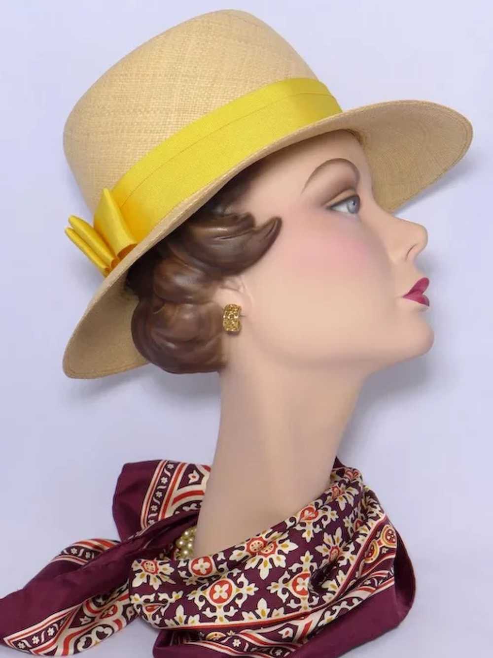 Vintage 1960s Genuine Panama Hat Yellow Hatband - image 4