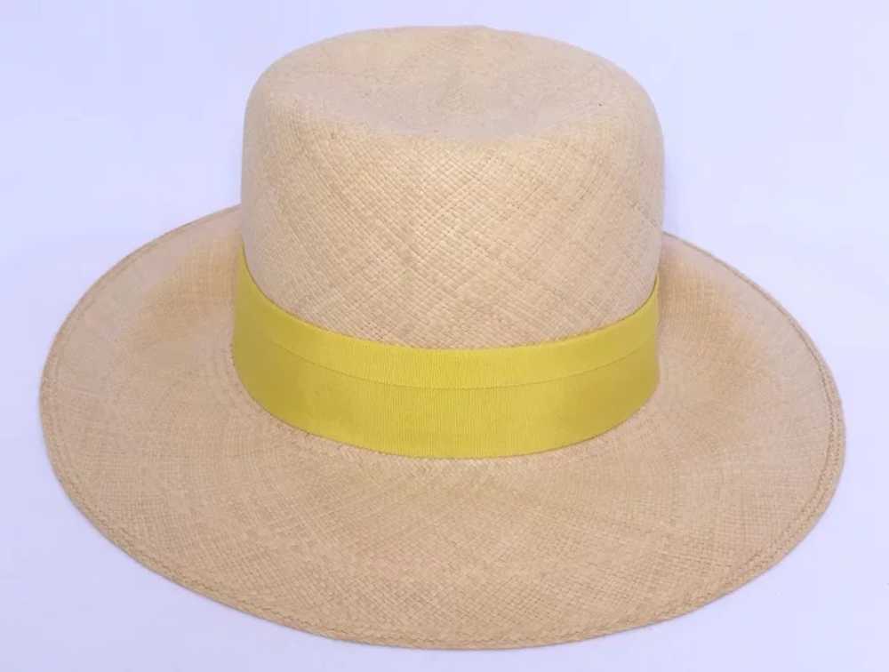 Vintage 1960s Genuine Panama Hat Yellow Hatband - image 5