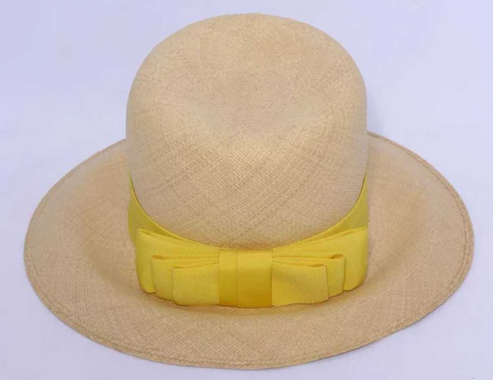 Vintage 1960s Genuine Panama Hat Yellow Hatband - image 6