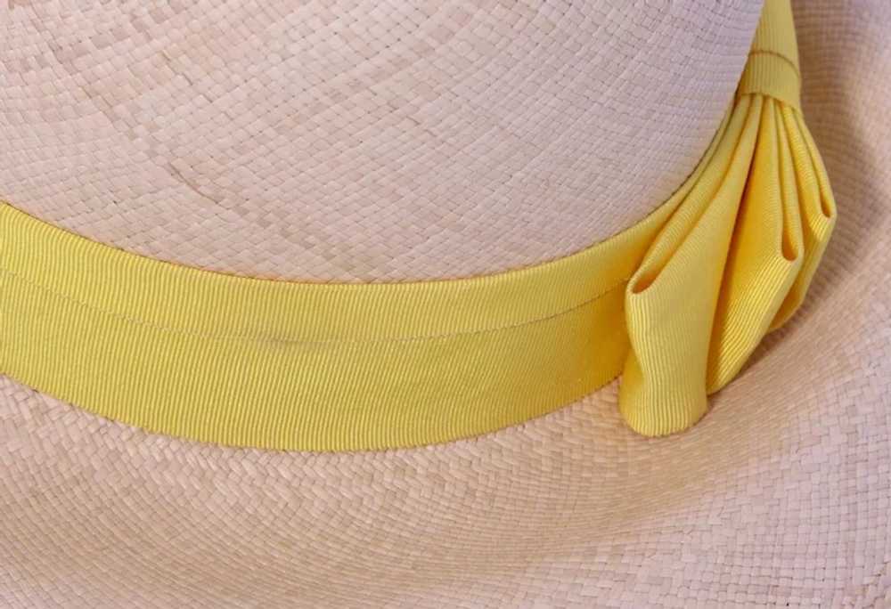 Vintage 1960s Genuine Panama Hat Yellow Hatband - image 8