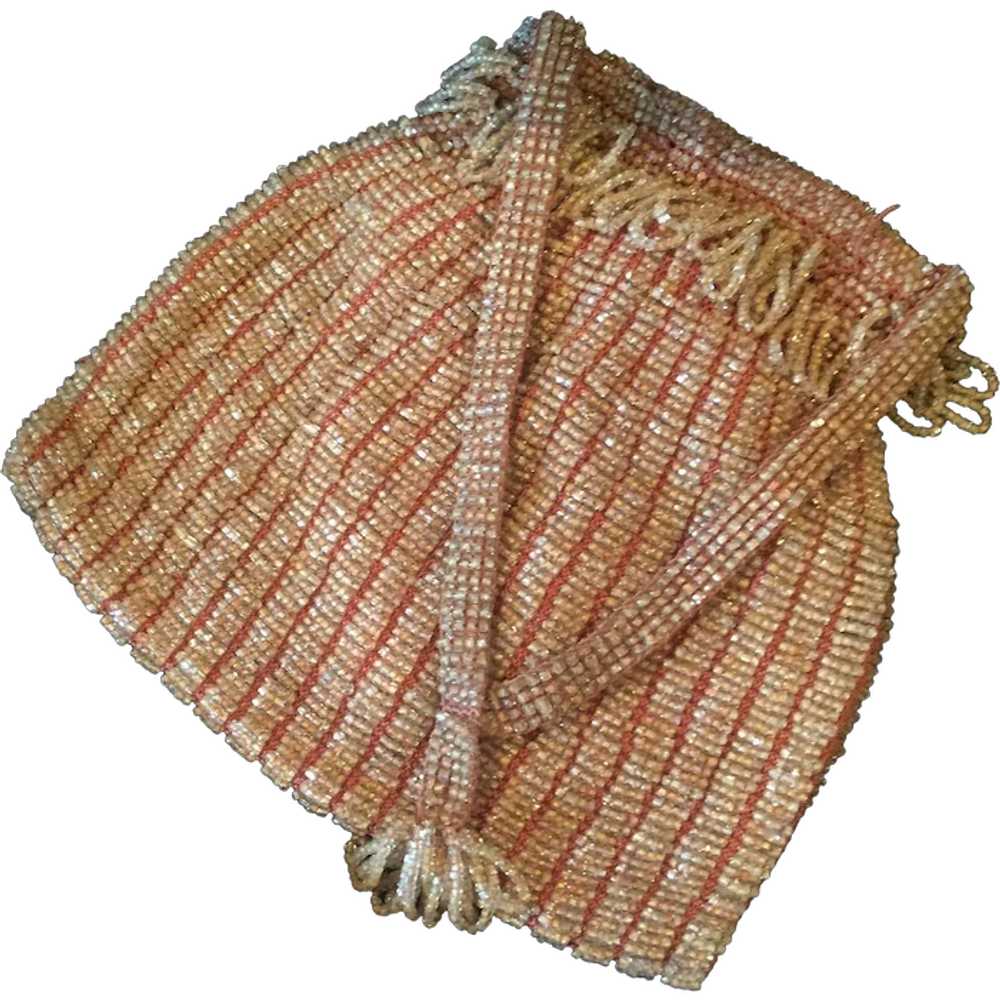 1920s Dainty Glass Bead Crochet Flapper Handbag - image 1